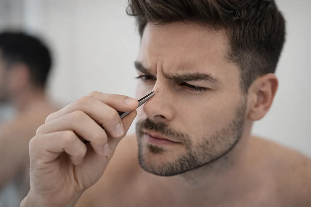 Poil sur le nez chez un homme
