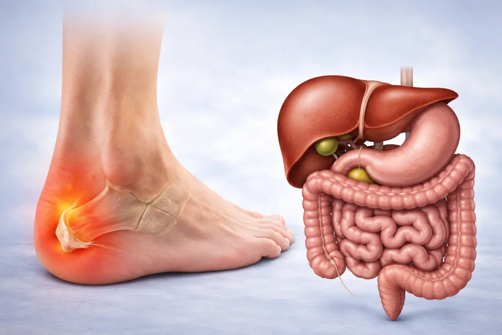 Épine calcanéenne, foie et intestin